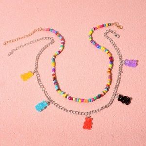 🧸 Lovely 2 Piece Layering Yummy Gummy Teddy Bear Colorful Necklace Set 🧸